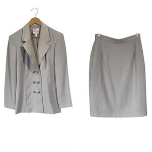Vintage Joseph Ribkoff Elegant gray Double-Breasted Women's Jacket skirt set 12